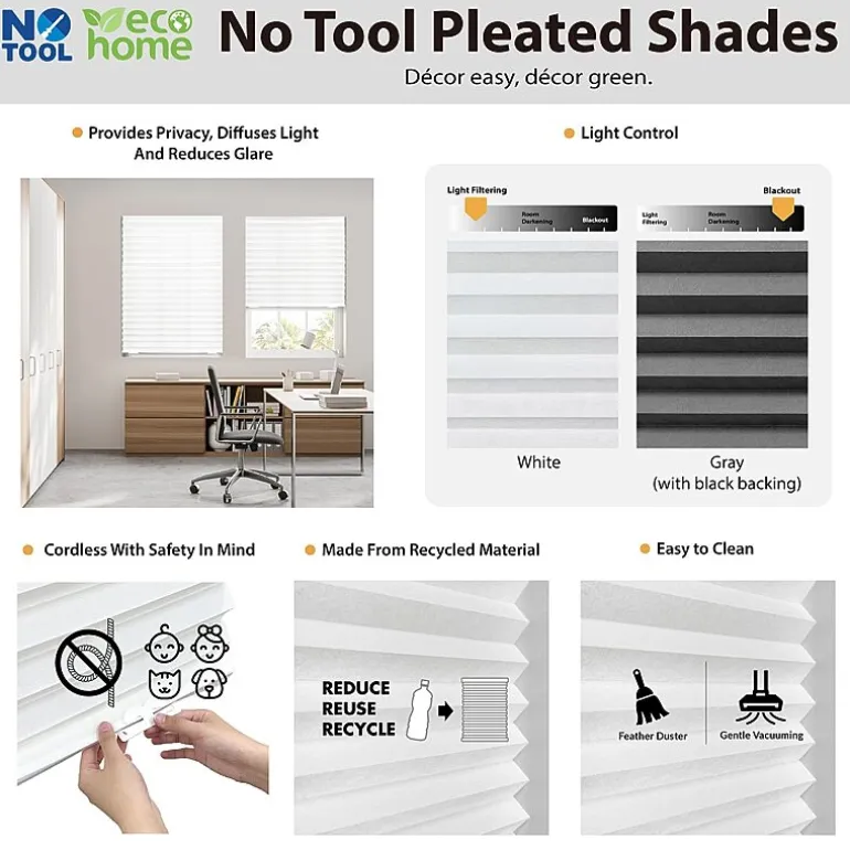 Eco Estates Fabric Cordless Light-Filtering Pleated Shade