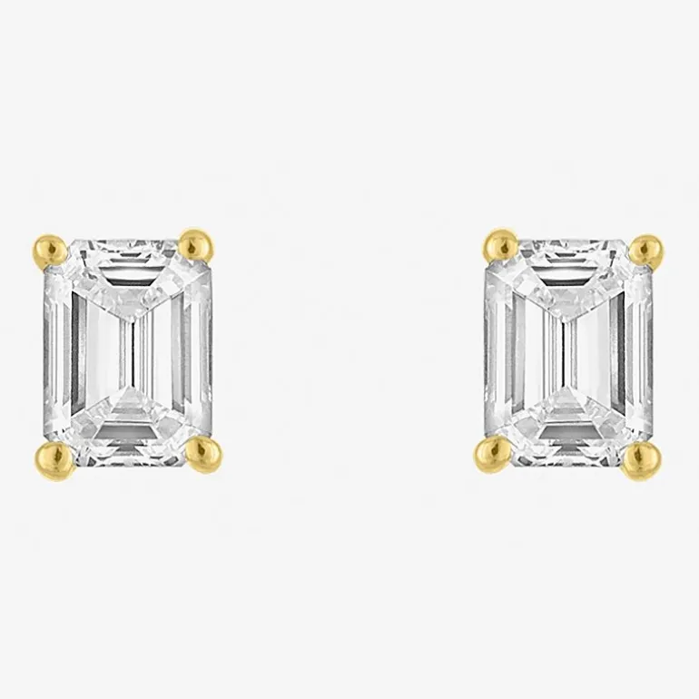 ( E-F/Si1-Si2 ) 1/2 CT. T.W. Lab-Grown Diamond 10K Gold 4.4mm Emerald Stud Earrings