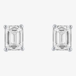 ( E-F/Si1-Si2 ) 1/2 CT. T.W. Lab-Grown Diamond 10K Gold 4.4mm Emerald Stud Earrings
