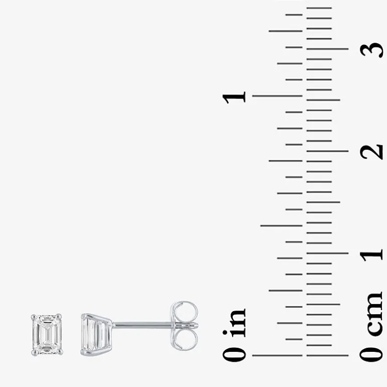 ( E-F/Si1-Si2 ) 1/2 CT. T.W. Lab-Grown Diamond 10K Gold 4.4mm Emerald Stud Earrings