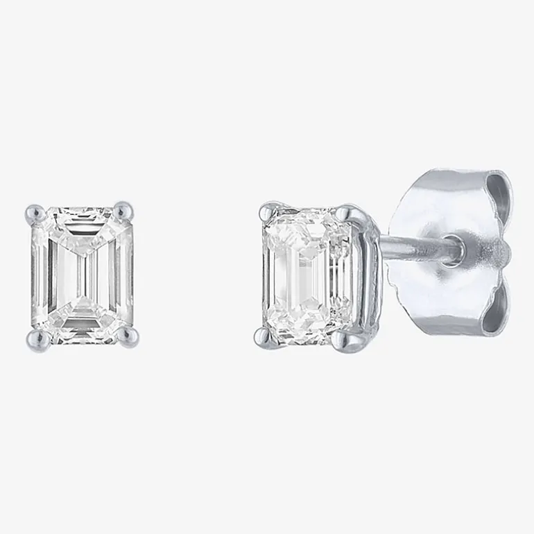 ( E-F/Si1-Si2 ) 1/2 CT. T.W. Lab-Grown Diamond 10K Gold 4.4mm Emerald Stud Earrings