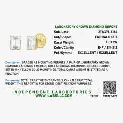 ( E-F/Si1-Si2 ) 4 CT. T.W. Lab-Grown Diamond 14K Gold 9mm Emerald Stud Earrings
