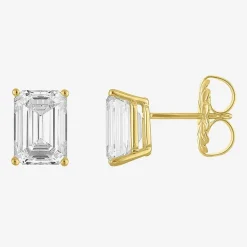 ( E-F/Si1-Si2 ) 4 CT. T.W. Lab-Grown Diamond 14K Gold 9mm Emerald Stud Earrings