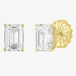 ( E-F/Si1-Si2 ) 4 CT. T.W. Lab-Grown Diamond 14K Gold 9mm Emerald Stud Earrings