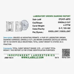 ( E-F/Si1-Si2 ) 4 CT. T.W. Lab-Grown Diamond 14K Gold 9mm Emerald Stud Earrings