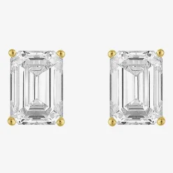 ( E-F/Si1-Si2 ) 4 CT. T.W. Lab-Grown Diamond 14K Gold 9mm Emerald Stud Earrings
