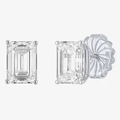 ( E-F/Si1-Si2 ) 4 CT. T.W. Lab-Grown Diamond 14K Gold 9mm Emerald Stud Earrings