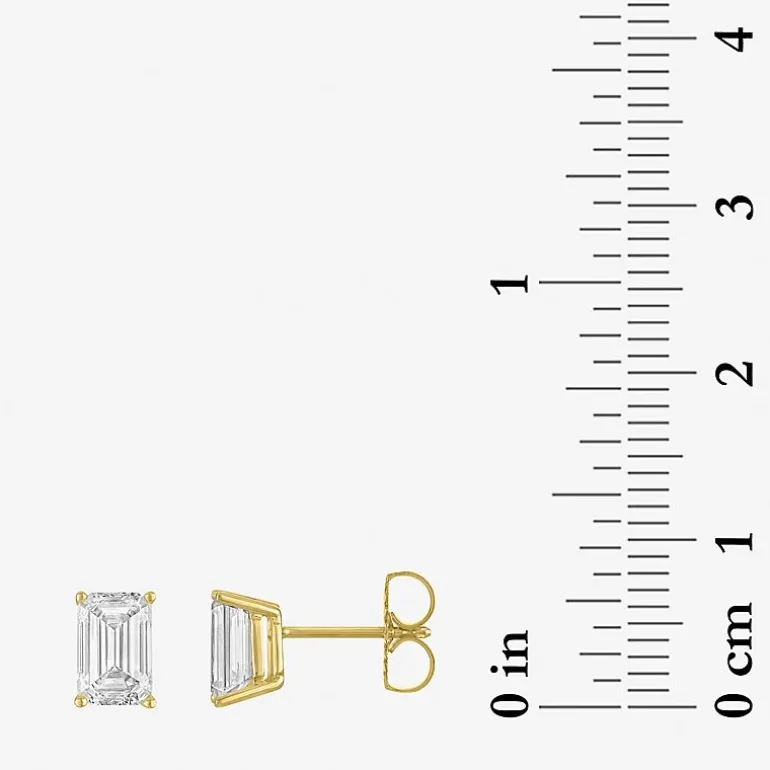 ( Ef/Si1-Si2 ) 2 CT. T.W. Lab-Grown Diamond 14K Gold 7.3mm Emerald Stud Earrings