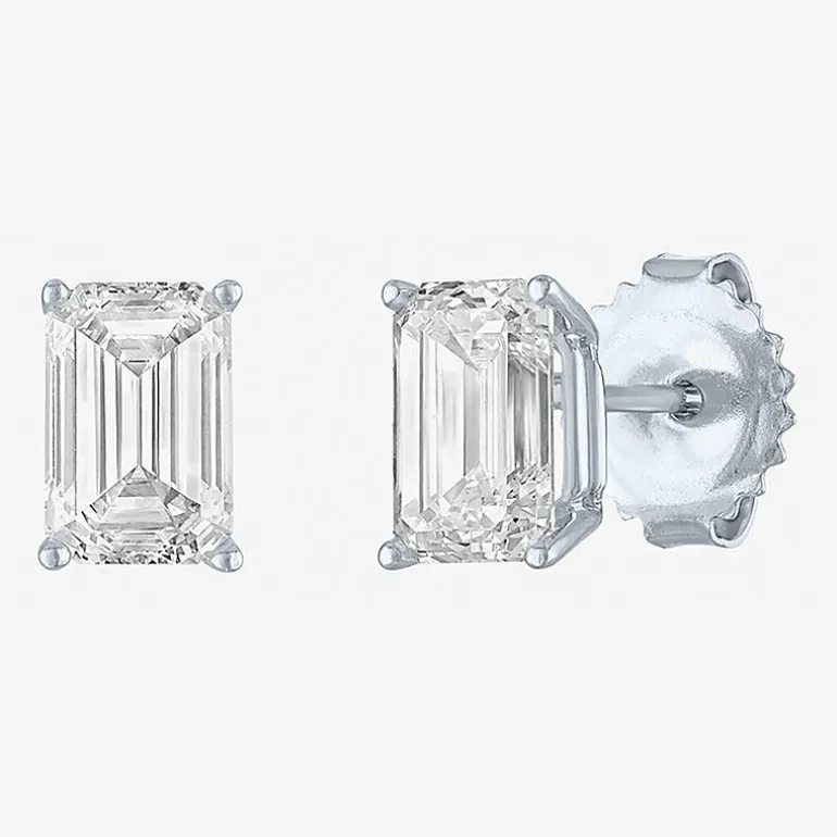( Ef/Si1-Si2 ) 2 CT. T.W. Lab-Grown Diamond 14K Gold 7.3mm Emerald Stud Earrings