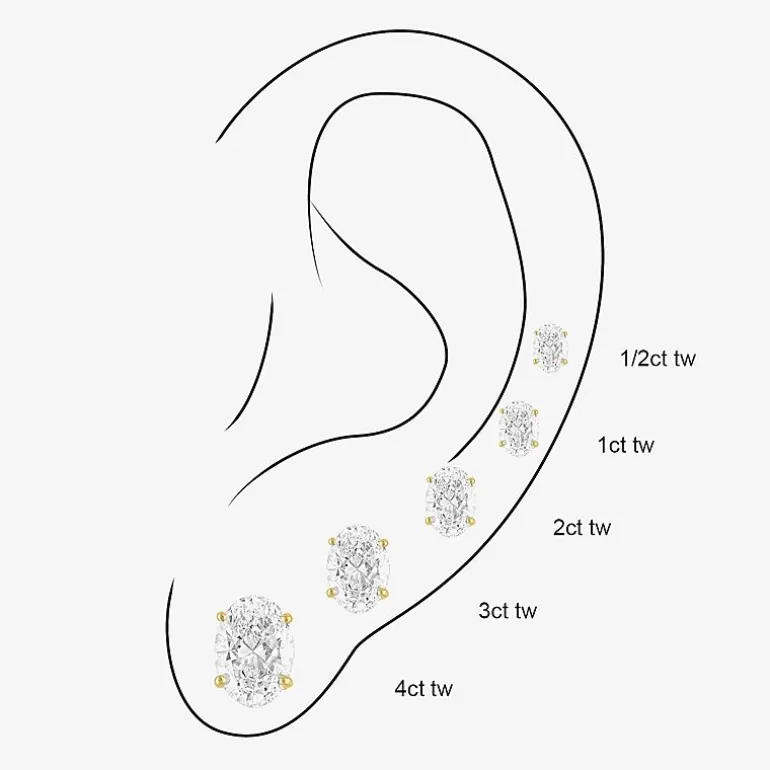 ( E-F/Si1 Si2 ) 4 CT. T.W. Lab-Grown Diamond 14K Gold 9.8mm Oval Stud Earrings