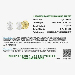 ( E-F/Si1 Si2 ) 4 CT. T.W. Lab-Grown Diamond 14K Gold 9.8mm Oval Stud Earrings