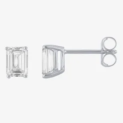( E-F/Si1-Si2 ) 1 CT. T.W. Lab-Grown Diamond 10K Gold 5.9mm Emerald Stud Earrings