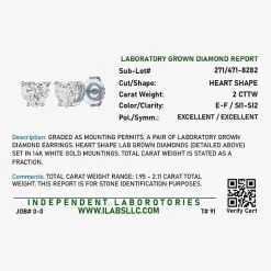 ( E-F/Si1-Si2 ) 2 CT. T.W. Lab-Grown Diamond 14K Gold 7.3mm Heart Stud Earrings