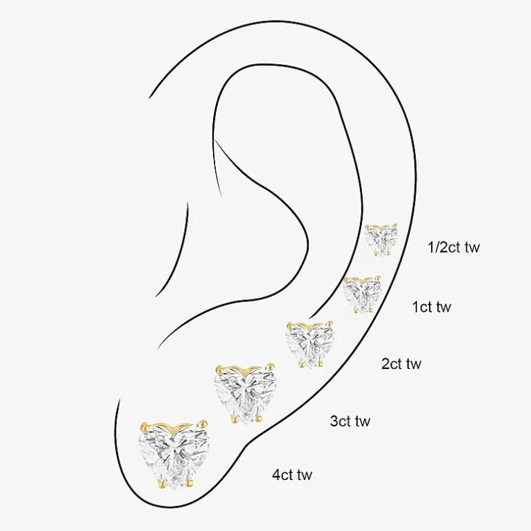 ( E-F/Si1-Si2 ) 3 CT. T.W. Lab-Grown Diamond 14K Gold 8.1mm Heart Stud Earrings