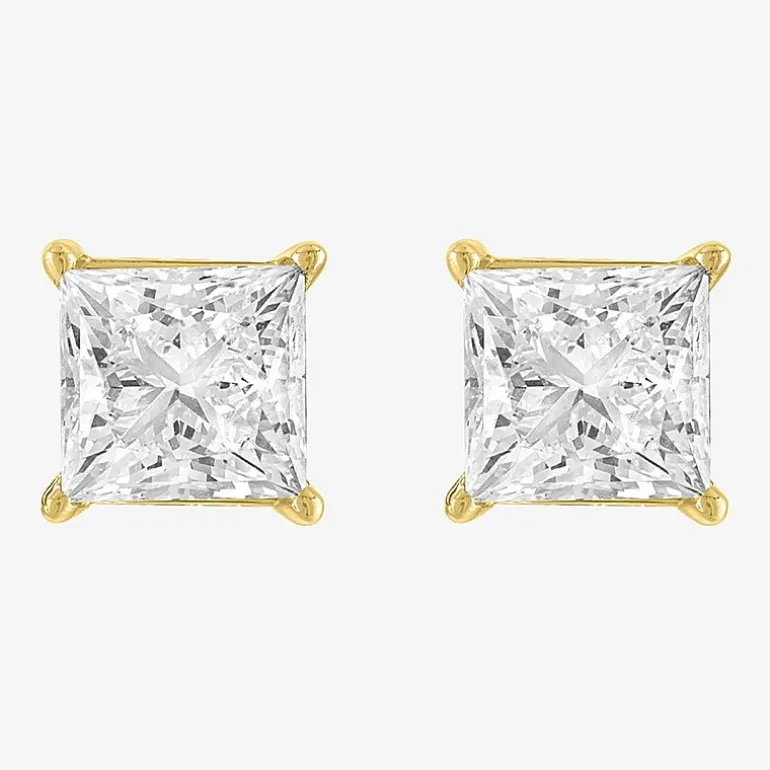 ( E-F/Si1-Si2 ) 4 CT. T.W. Lab-Grown Diamond 14K Gold 7mm Princess Stud Earrings