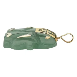 Elephant Womens Genuine Green Jade 14K Gold Pendant