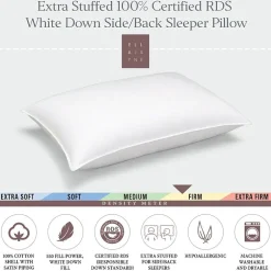 Ella Jayne Extra Stuffed 100% Certified RDS White Down Firm Side/Back Sleeper Pillow
