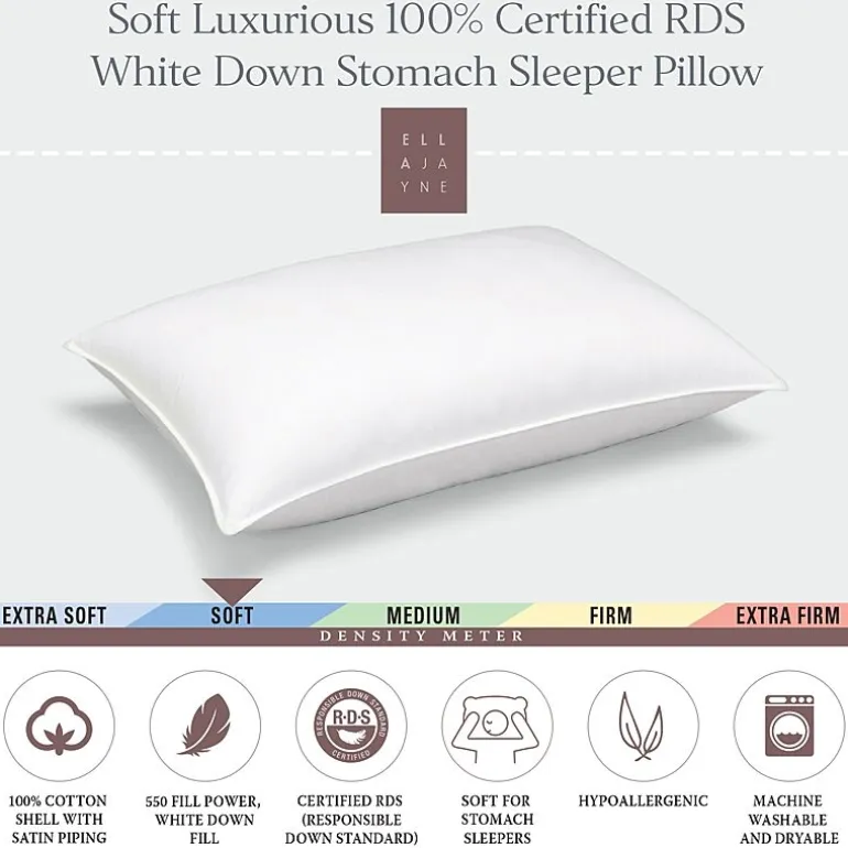 Ella Jayne Soft 100% Certified RDS White Down Stomach Sleeper Pillow