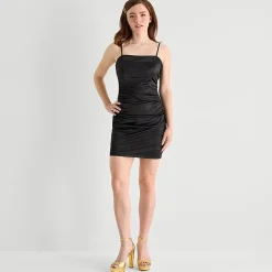 Emerald Sundae Womens Juniors Straight Neck Sleeveless Bodycon Dress