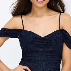 Emerald Sundae Womens Juniors Sweetheart Neck Sleeveless Off The Shoulder Glitter Bodycon Dress