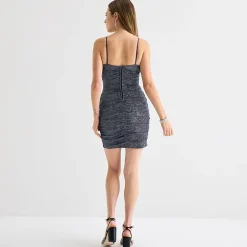 Emerald Sundae Womens Juniors Sweetheart Neck Sleeveless Glitter Bodycon Dress