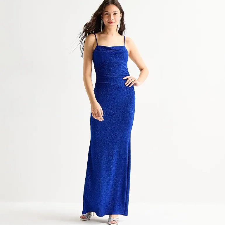 Emerald Sundae Womens Juniors Draped Neck Sleeveless Bodycon Dress
