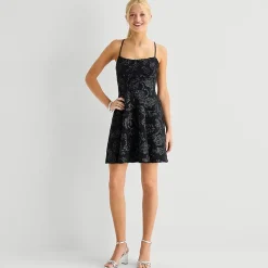 Emerald Sundae Womens Juniors Straight Neck Sleeveless Floral Fit + Flare Dress