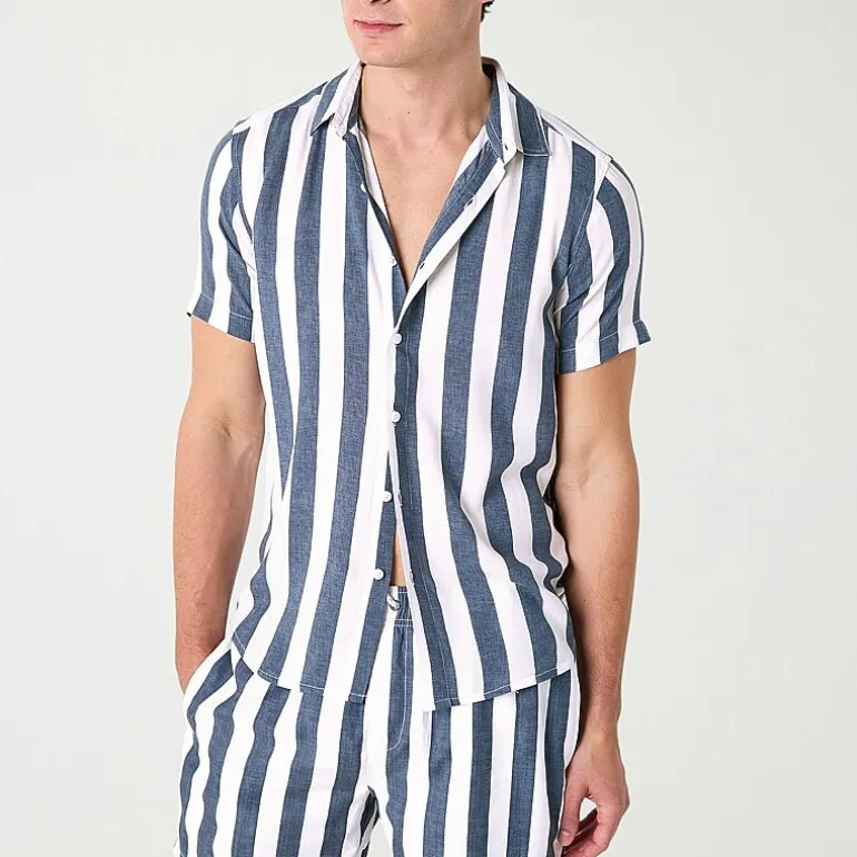 Endless Summer Mens Striped Short Sleeve Swim Shirt