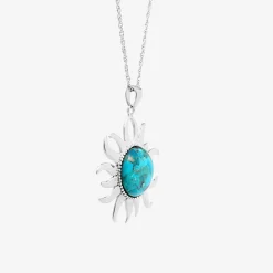 Enhanced Turquoise Filigree Sterling Silver Sun Pendant Necklace