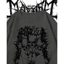 Enigma Meadows Casual Skull and Letter Print Colorblock Mock Layer T-Shirt