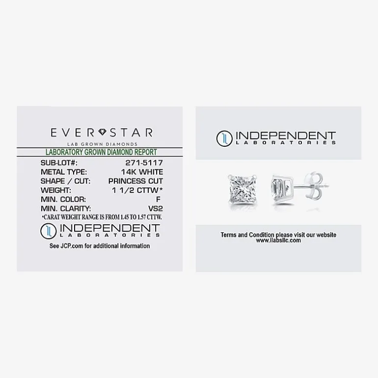 Ever Star (F / Vs2) 1 1/2 CT. T.W. Lab Grown White Diamond 14K Gold Stud Earrings