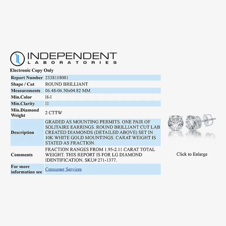 Ever Star (G / SI1-SI2) 2 CT. T.W. Lab-Grown Diamond 10K or 14K Gold Round Stud Earrings