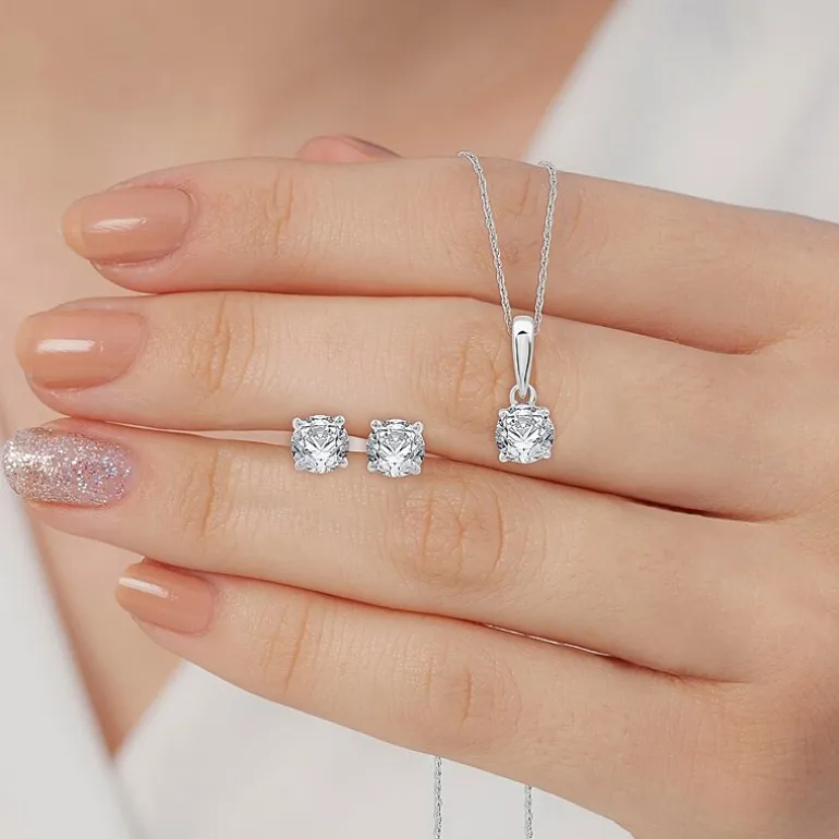 Ever Star (G / SI1-SI2) 1 CT. T.W. Lab Grown White Diamond 10K White Gold Round 2-pc. Jewelry Set
