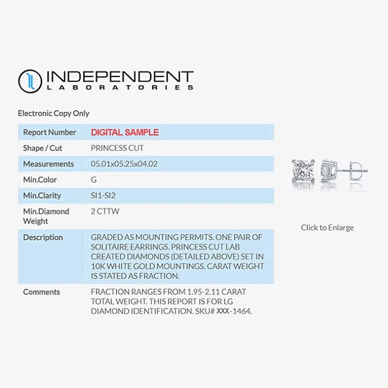 Ever Star (G / SI1-SI2) 2 CT. T.W. Lab-Grown Diamond 10K or 14K Gold Princess Stud Earrings