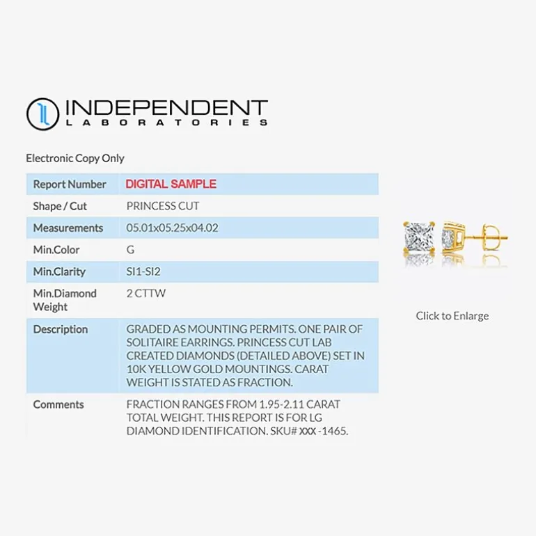 Ever Star (G / SI1-SI2) 2 CT. T.W. Lab-Grown Diamond 10K or 14K Gold Princess Stud Earrings