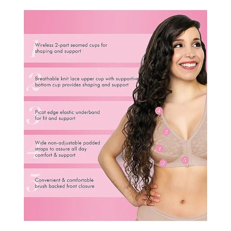 Exquisite Form® Women's FULLY Lace Wireless Back & Posture Support Bra with Front Closure-5100565