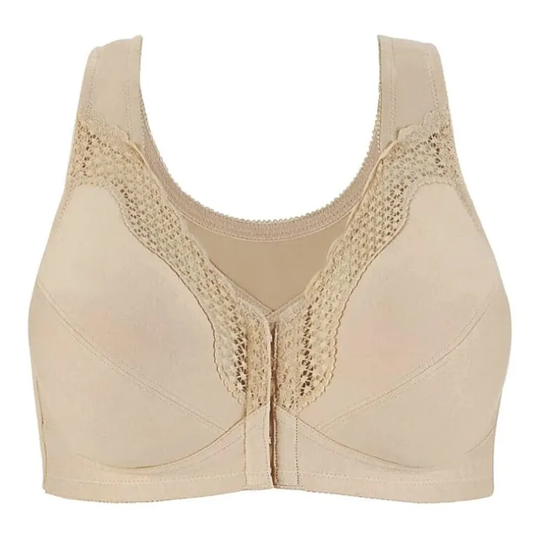 Exquisite Form® Women's FULLY Wireless Cotton Back & Posture Support Bra with Front Closure & Lace- 5100531