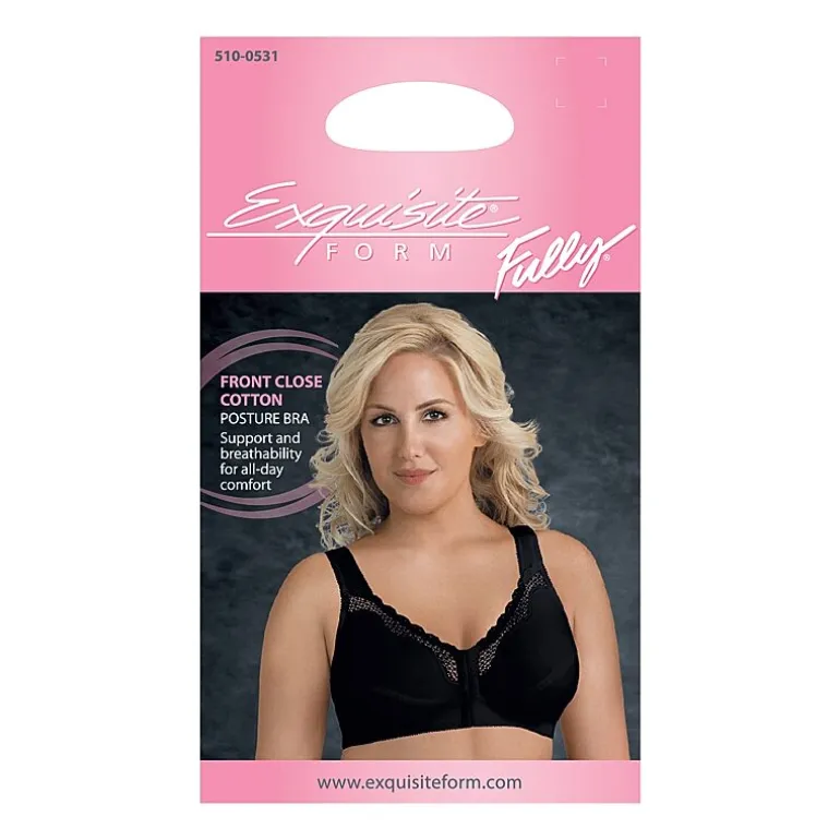 Exquisite Form® Women's FULLY Wireless Cotton Back & Posture Support Bra with Front Closure & Lace- 5100531