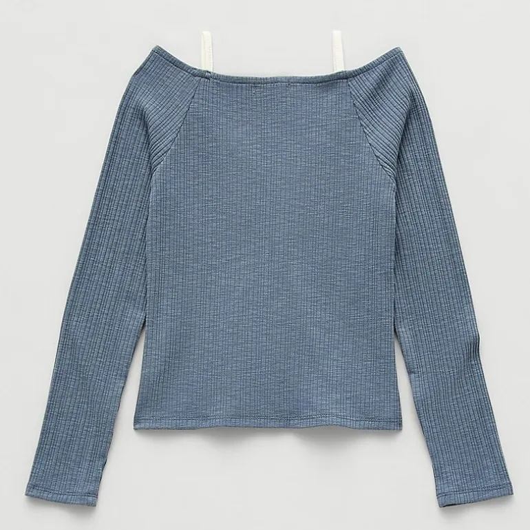 Eyeshadow Big Kid Girls Sweetheart Neck Long Sleeve Layered Top