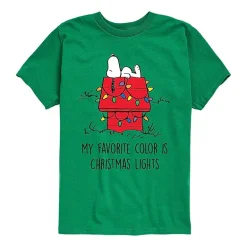Favorite Color Christmas Lights Little & Big Kid Boys Crew Neck Short Sleeve Regular Fit Peanuts Snoopy Graphic T-Shirt