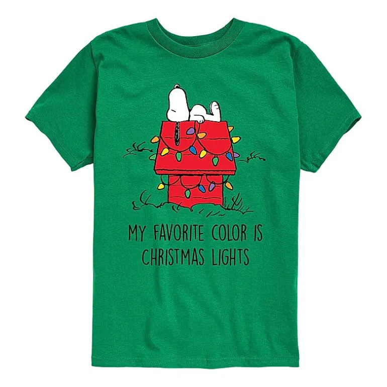 Favorite Color Christmas Lights Little & Big Kid Boys Crew Neck Short Sleeve Regular Fit Peanuts Snoopy Graphic T-Shirt
