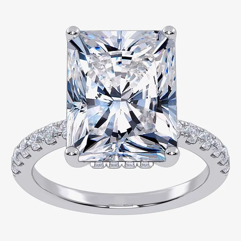 (F-G /Vs2-Si1) Womens 2 1/4 CT. T.W. Lab Grown White Diamond 14K Gold Rectangular Side Stone Engagement Ring