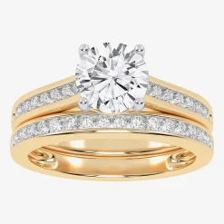 (F-G /Vs2-Si1) Womens 2 1/2 CT. T.W. Lab Grown White Diamond 10K Gold Round Side Stone Bridal Set