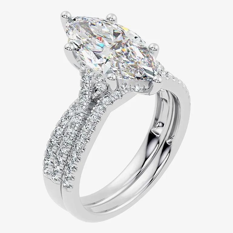 (F-G/ Vs2-Si1) Womens 3 1/2 CT. T.W Lab Grown White Diamond 10K Gold Marquise Side Stone Bridal Set