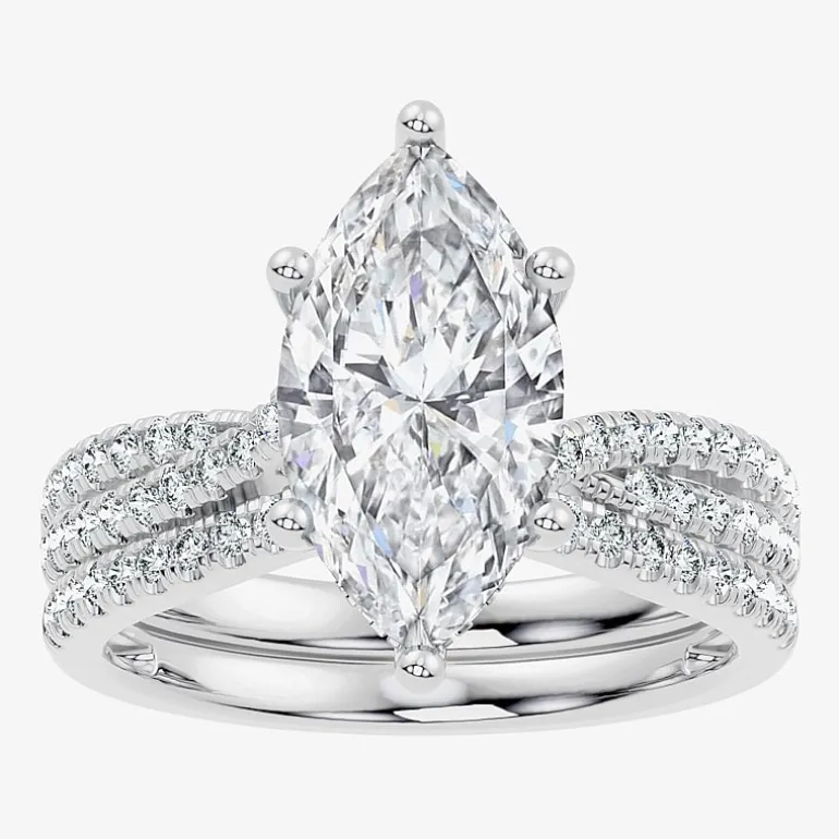 (F-G/ Vs2-Si1) Womens 2 1/2 CT. T.W. Lab Grown White Diamond 10K Gold Marquise Side Stone Bridal Set