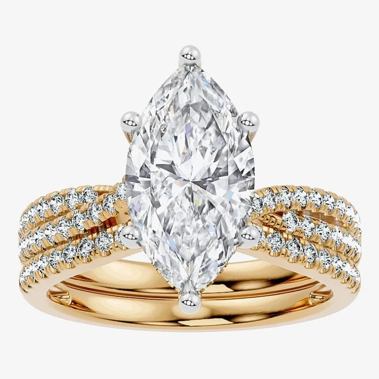 (F-G/ Vs2-Si1) Womens 2 1/2 CT. T.W. Lab Grown White Diamond 10K Gold Marquise Side Stone Bridal Set