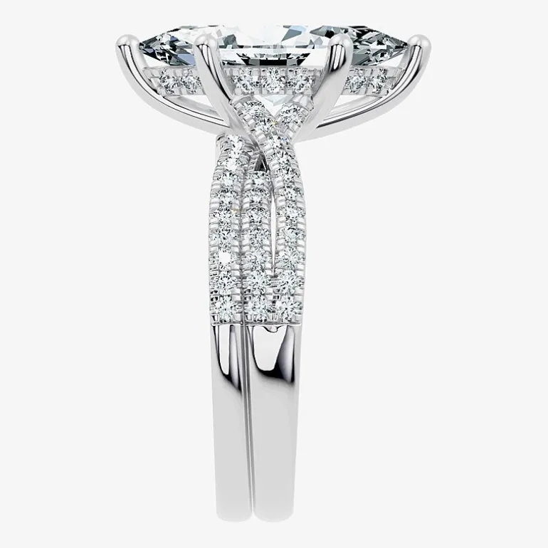 (F-G/ Vs2-Si1) Womens 2 1/2 CT. T.W. Lab Grown White Diamond 10K Gold Marquise Side Stone Bridal Set