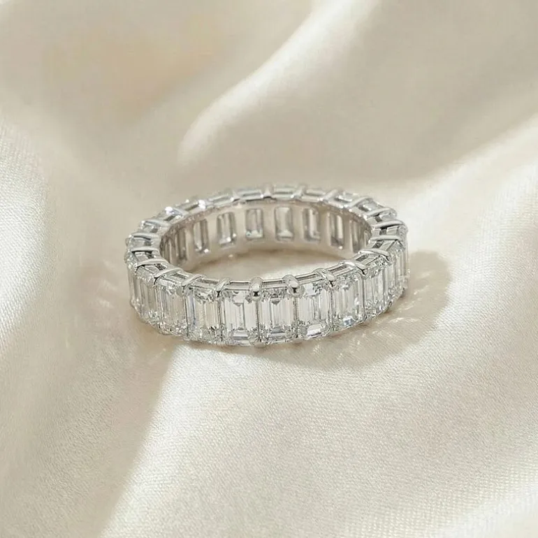 (F-G /Vs1-Vs2) Unisex Adult 5MM 6 CT. T.W. Lab Grown White Diamond 14K Gold Eternity Wedding Band