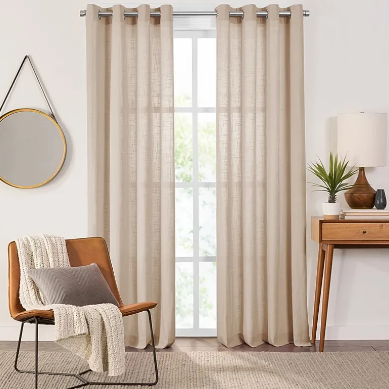 Fieldcrest Arden Solid Cotton Grommet Top Sheer Single Curtain Panel