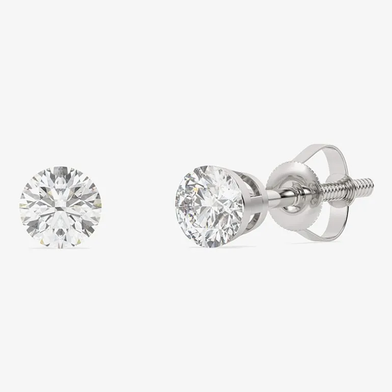 Floating Diamonds (F / Vs2) 1 CT. T.W. Lab Grown White Diamond 14K Gold 5.4mm Round Stud Earrings